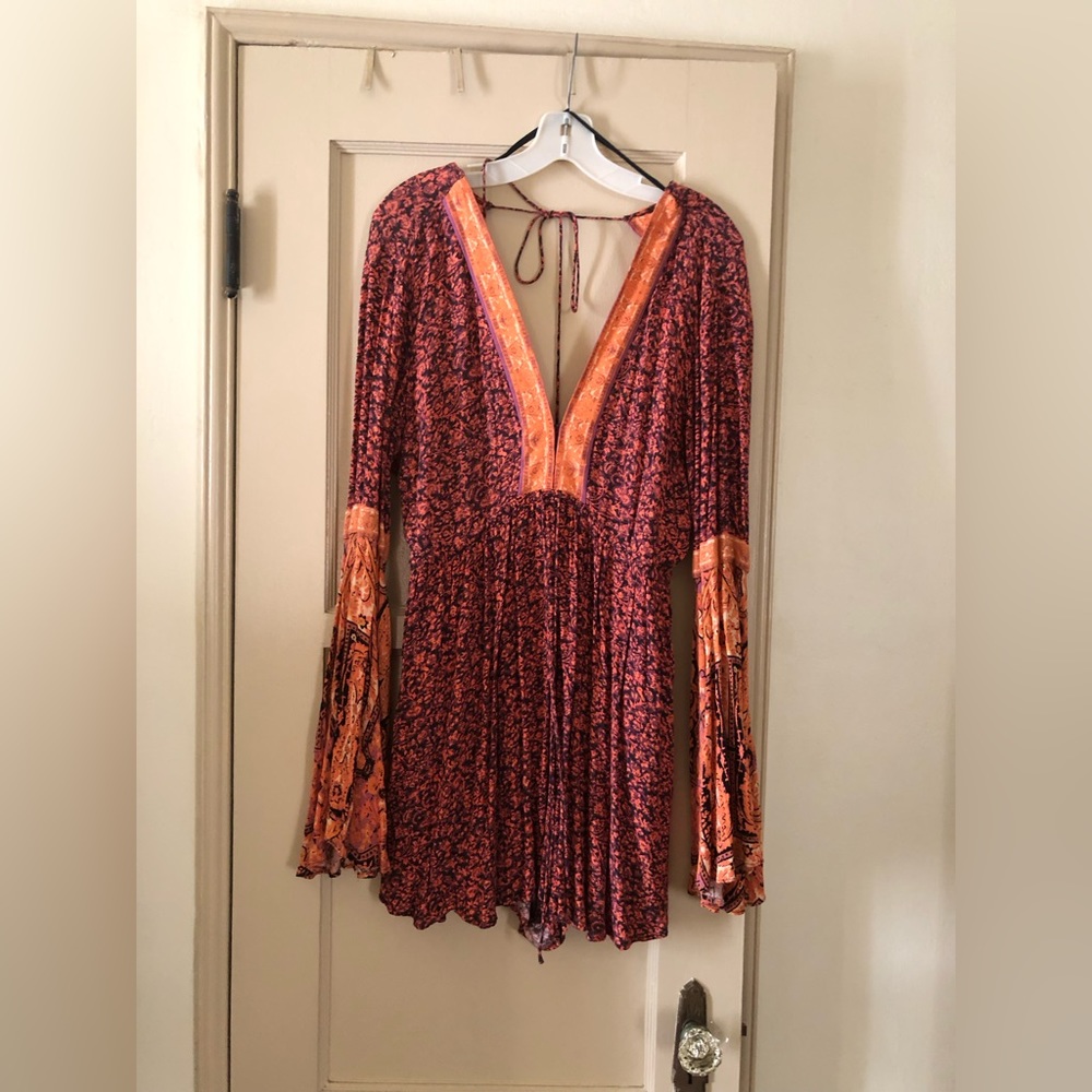 Free People backless long sleeve romper